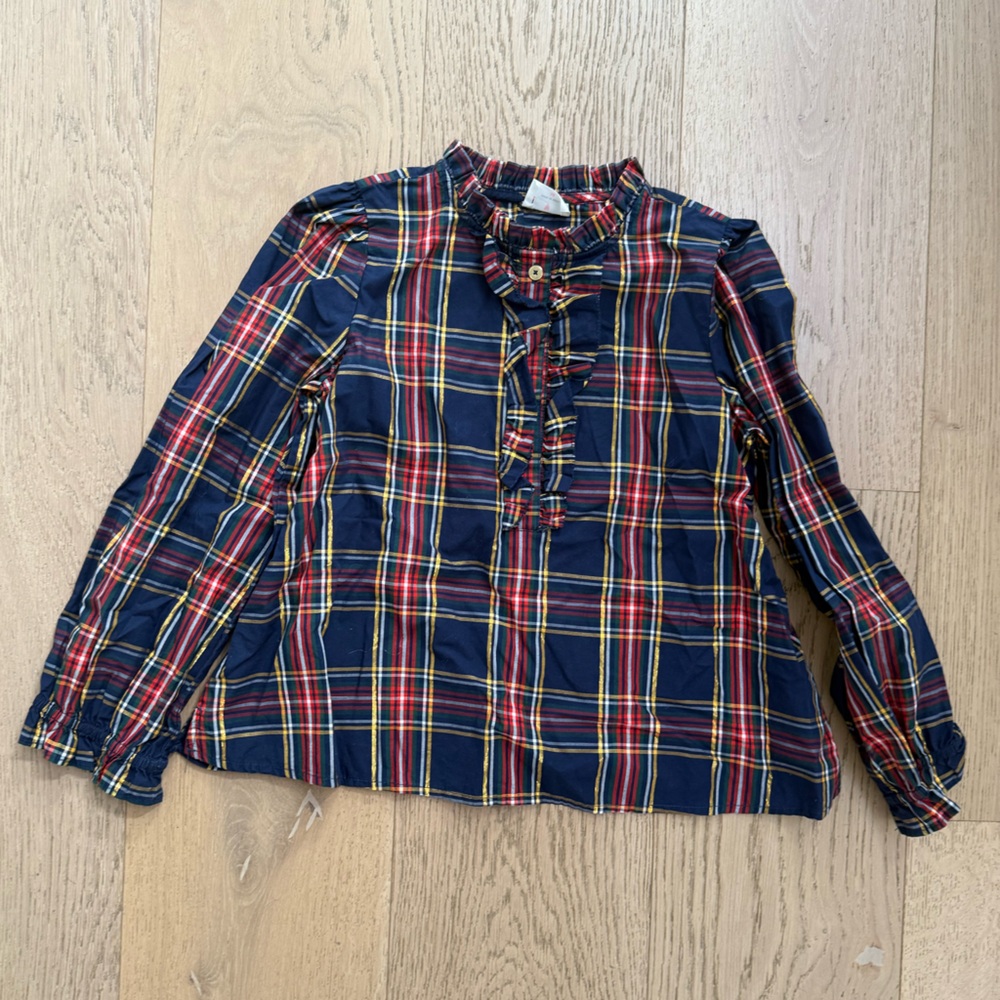 Plaid Button-Up Shirt w/ruffles